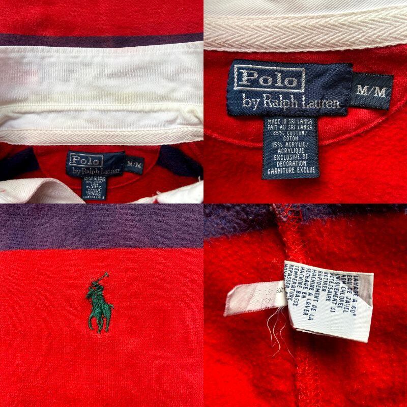 ポロバイラルフローレン ボーダー柄 長袖 ポロシャツ L レッド 他 Polo by Ralph Lauren ラガーシャツ ポロベア メンズ ポロバイラルフローレン ボーダー 長袖 ラガーシャツ メンズM 古着