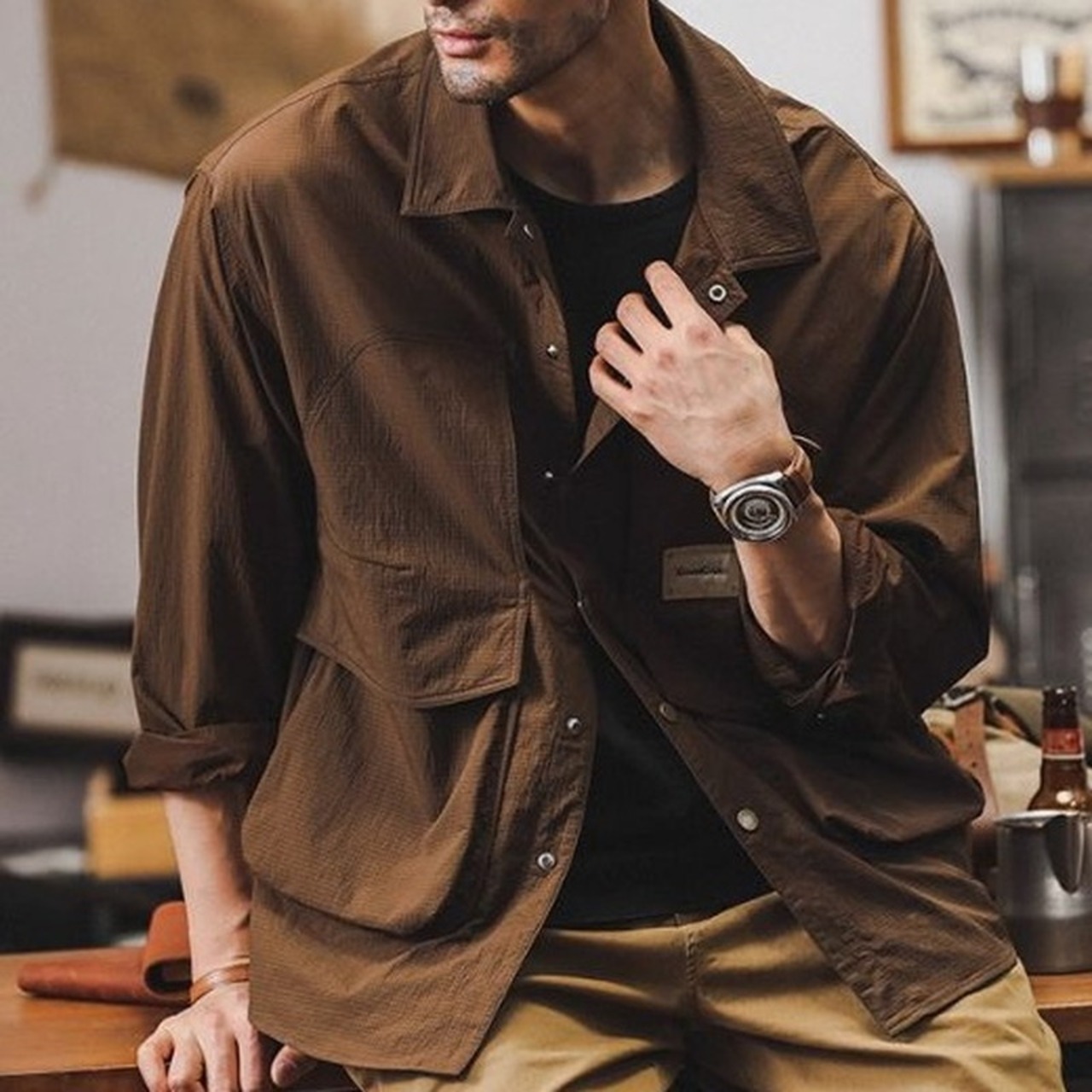 Button-Down Patch Pocket Work Shirt Long Sleeve ◇H0760