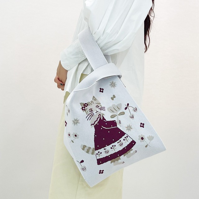 【Aiko Fukawa】布川愛子 KNIT MARCHE BAG  ドレスを着た猫 ニットマルシェバッグ