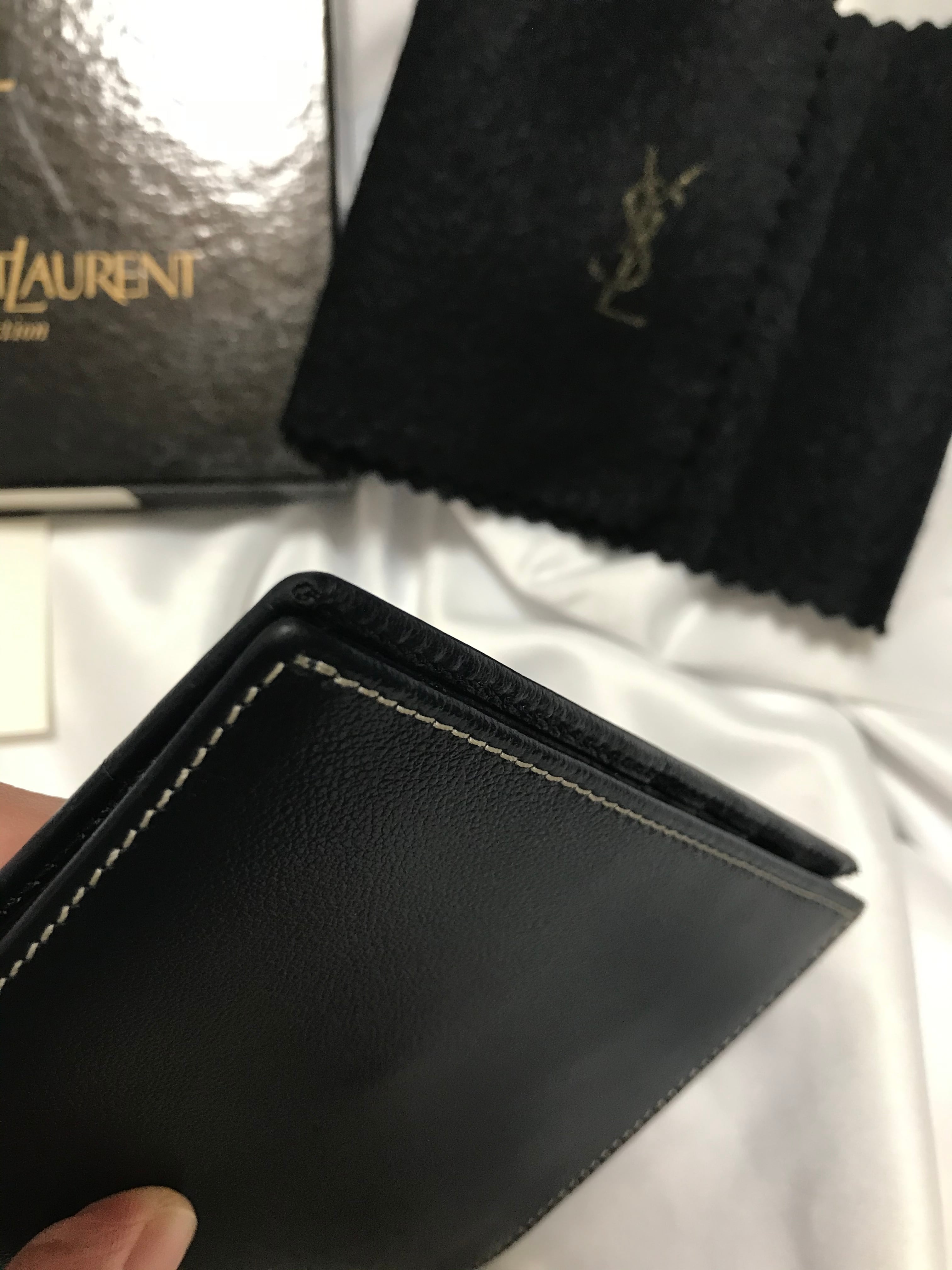 Yves Saint Laurent Yカット 折財布 ネイビー イヴサンローラン wallet 