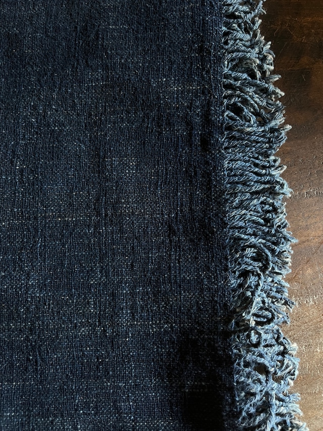 NORAPAO organical textiles studio  手織りストール｜コットン×手紡ぎコットン　Ebony / Indigo