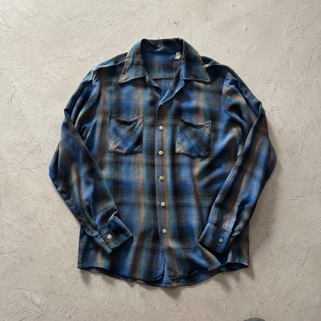 70's shadow check rayon shirt