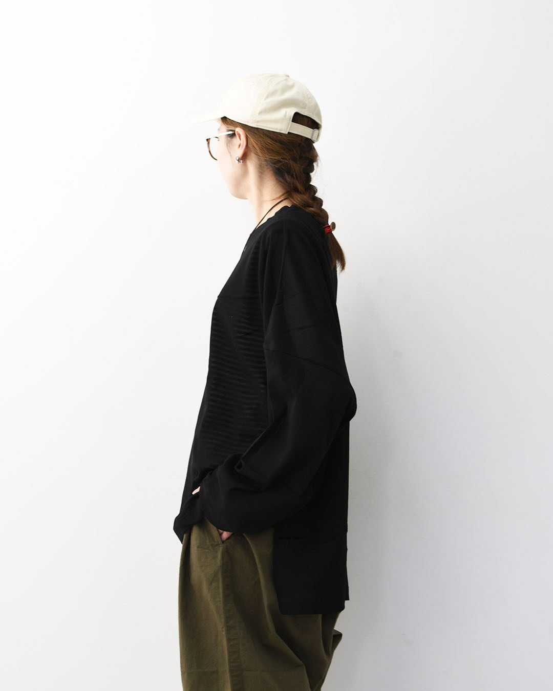 mizuiro ind [ミズイロ インド] mesh long sleeve wide T [1-210062