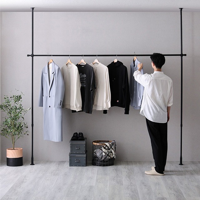 つっぱりハンガーラック　1段　幅200cm