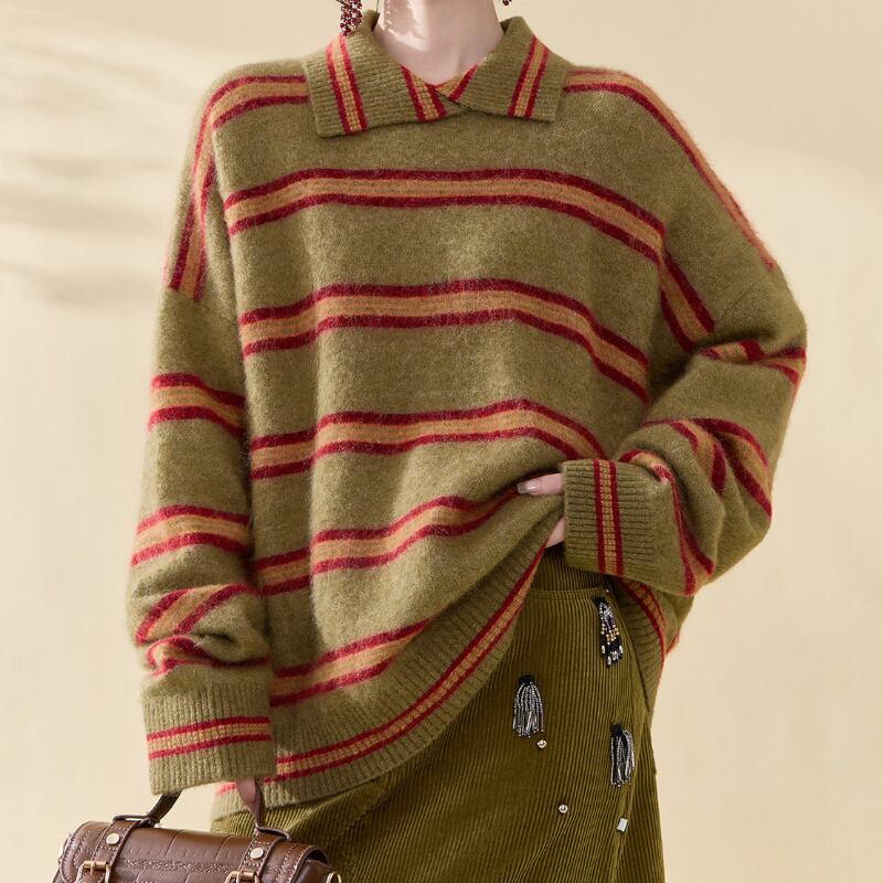 Autumn Glow Stripe Collar Pullover S0138