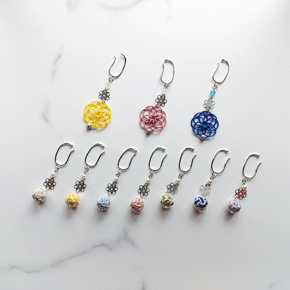 受注製作】水引 【曼荼羅結びのイヤーフック☆片耳】 耳飾り ピアス