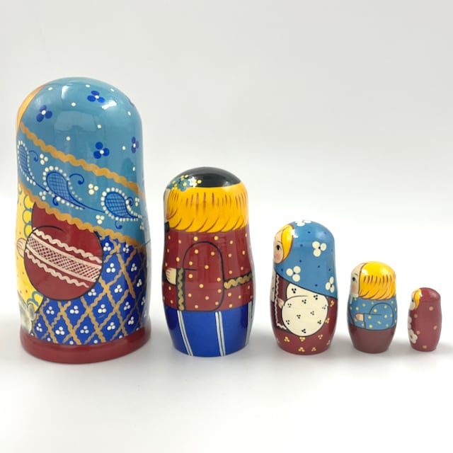 SALE】うさぎを抱いたマトリョーシカ 5個組(青) | Romanov Online Shop