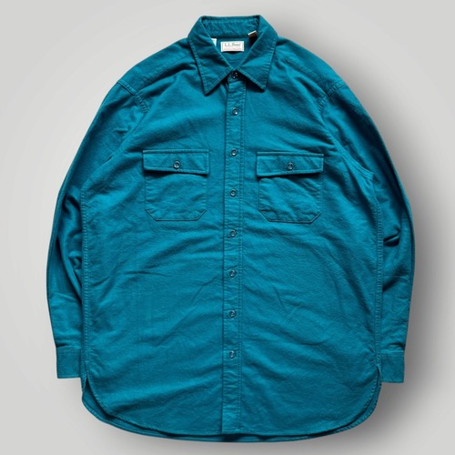 【USA製】80s 90s LLBean シャモアクロス 長袖シャツ メンズ 17 XL TALL エメラルドグリーン アメリカ製 VINTAGE エルエルビーン コットン
