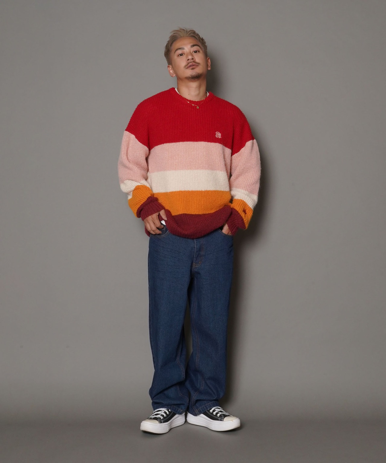 【#Re:room】WOOL COLOR BORDER MOHAIR CREW KNIT［REK113］