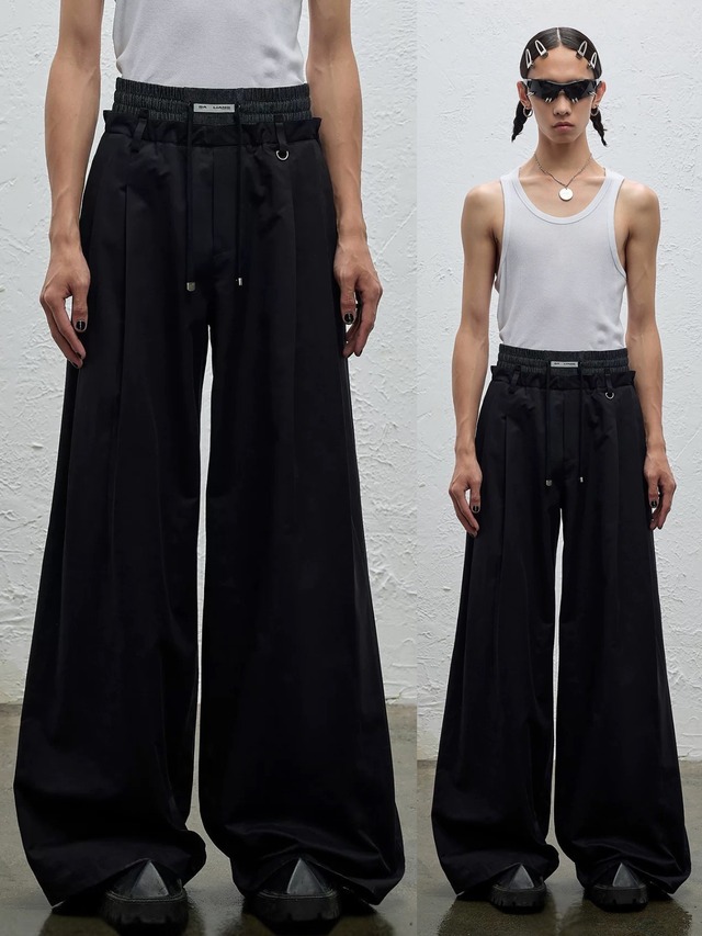 BALIANG Double Waist Drawstring Wide Trousers