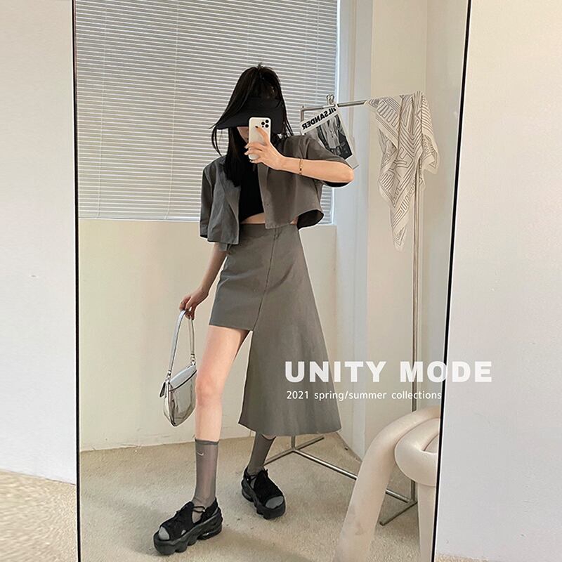 ショートジャケット サマーカジュアルハイウェストウェストスカート 夏物 ビッグFスモールZ韓国78488533709