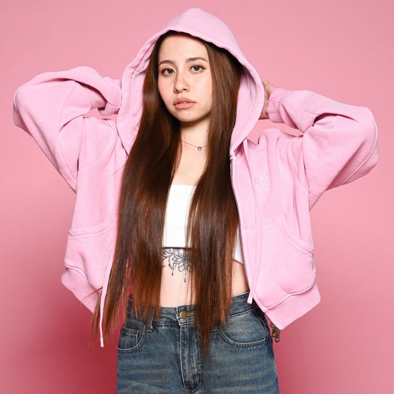 OG SMALL LOGO PIGUMENT CROPPED ZIP HOODIE