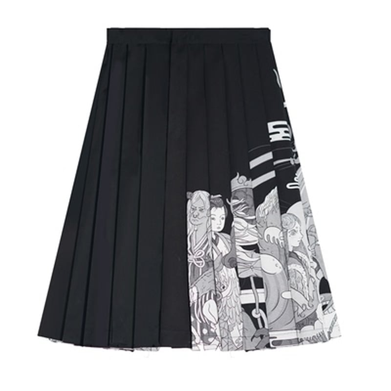 サブカル 服 地雷系 通販 レトロ プリーツスカート 膝下丈 プリント柄