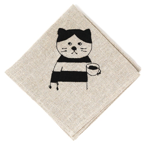 猫お弁当包み(リネンの刺繍)しま