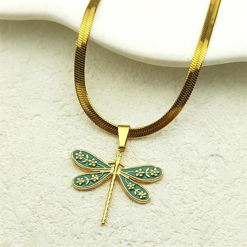ペンダント ネックレス  ステンレス ビンテージ インセクト ゴールド ドラゴン チェーン トンボ 昆虫 レディース パーソナリティ ドラゴンフライ