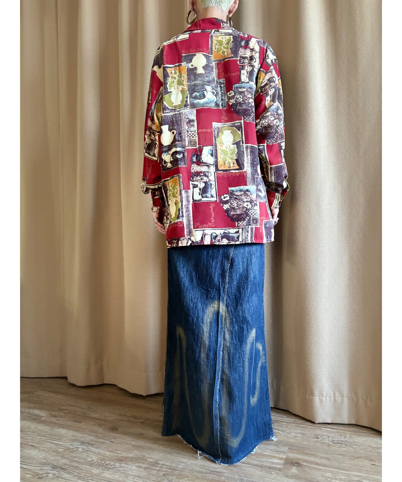 vase pattern deep red sheer shirt-4346-9