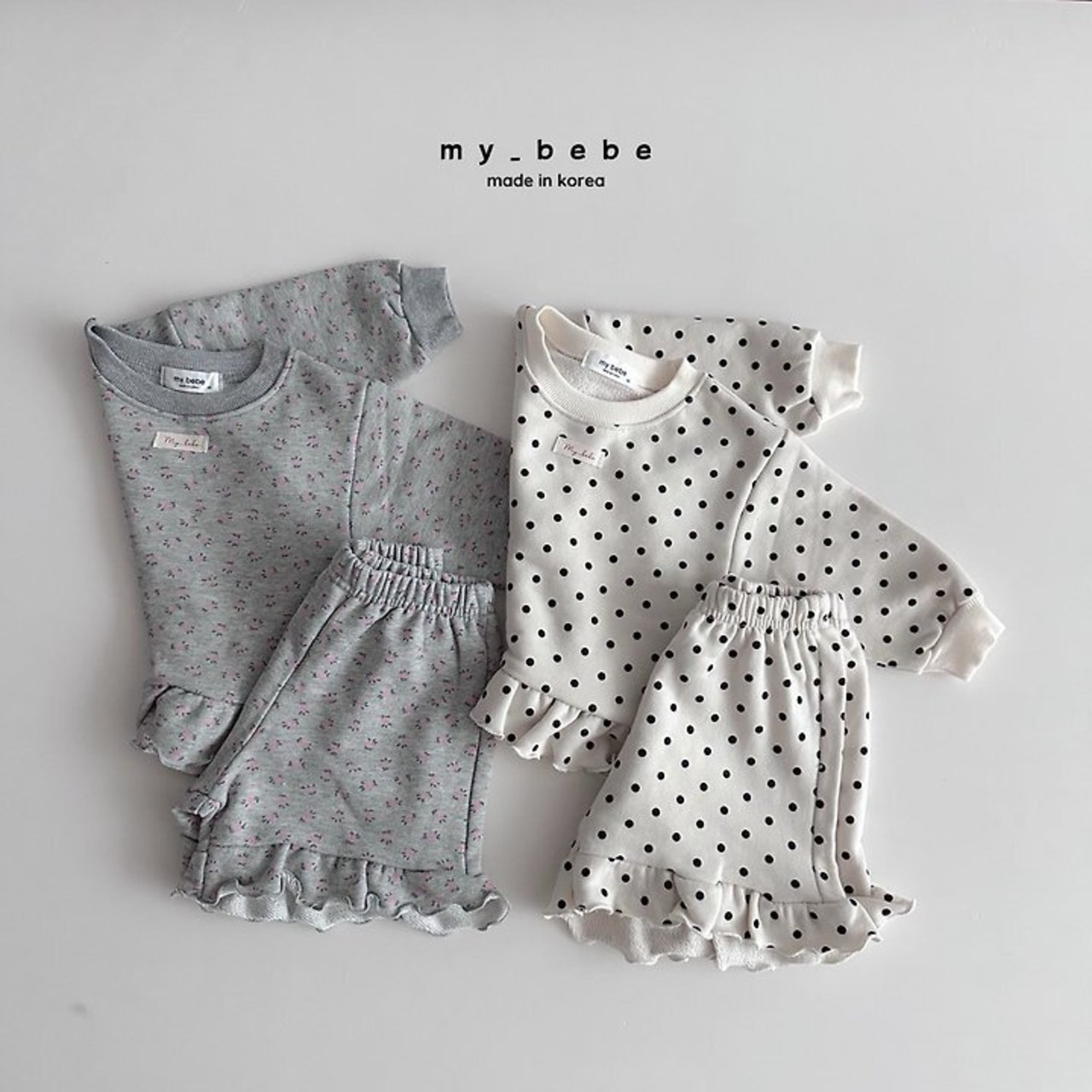 韓国子供服 / Mybebe / ソフトジュリーフリルセット / セットアップ *XS~XL*
