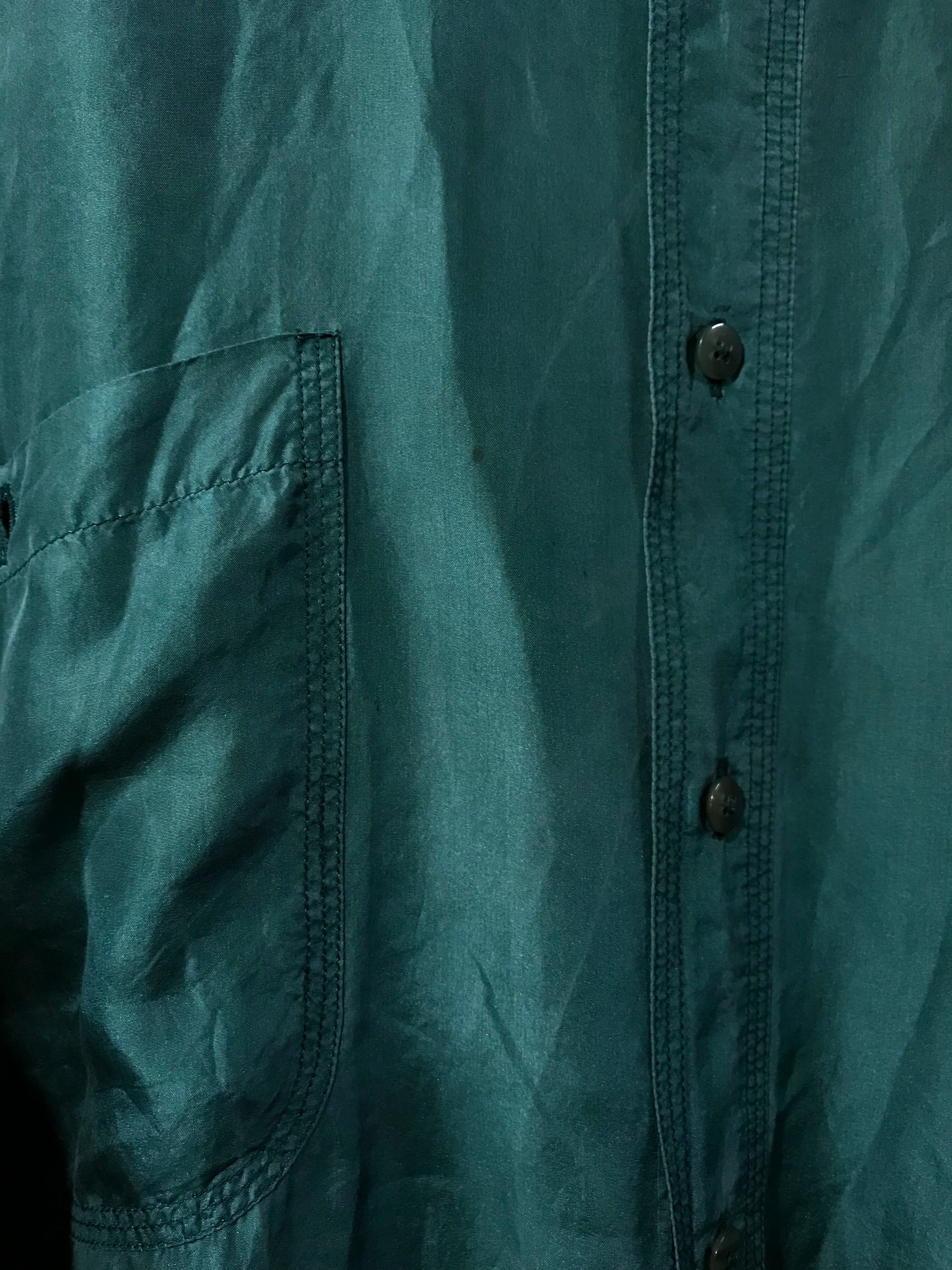 80s green big silk shirt ( ヴィンテージ グリーン ビッグ シルク