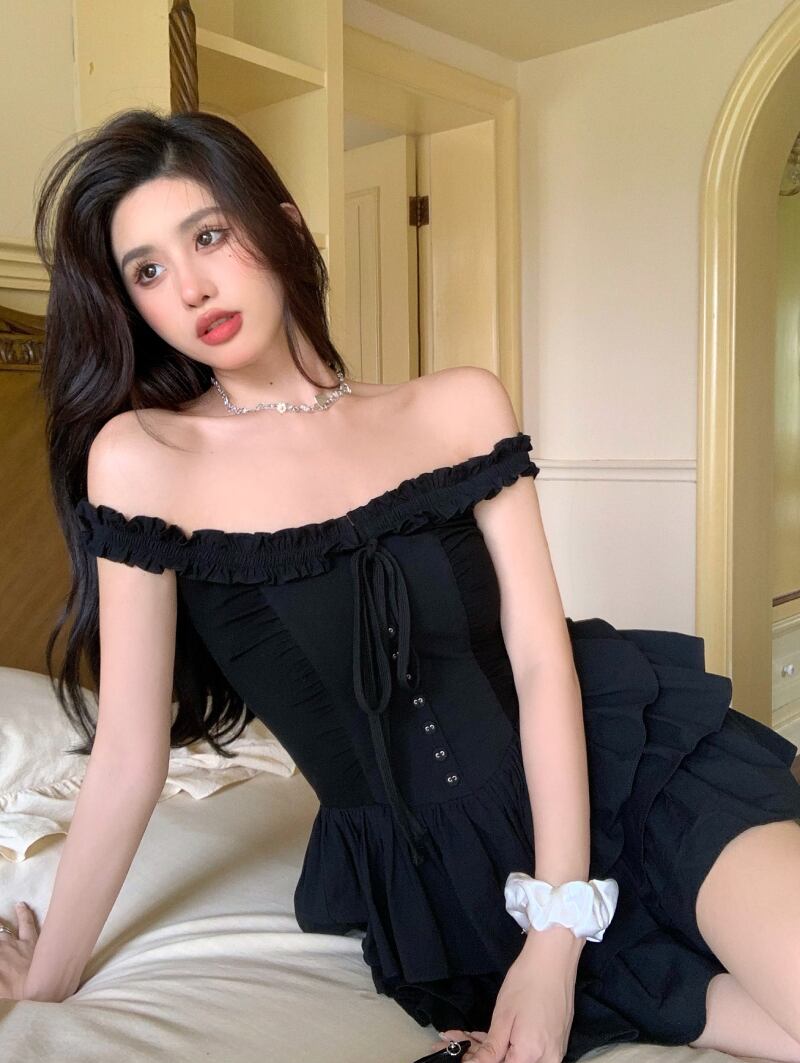 ドレス サマーショートスカート ブラックウェスト 夏物 ブラックストロベリース5752123434