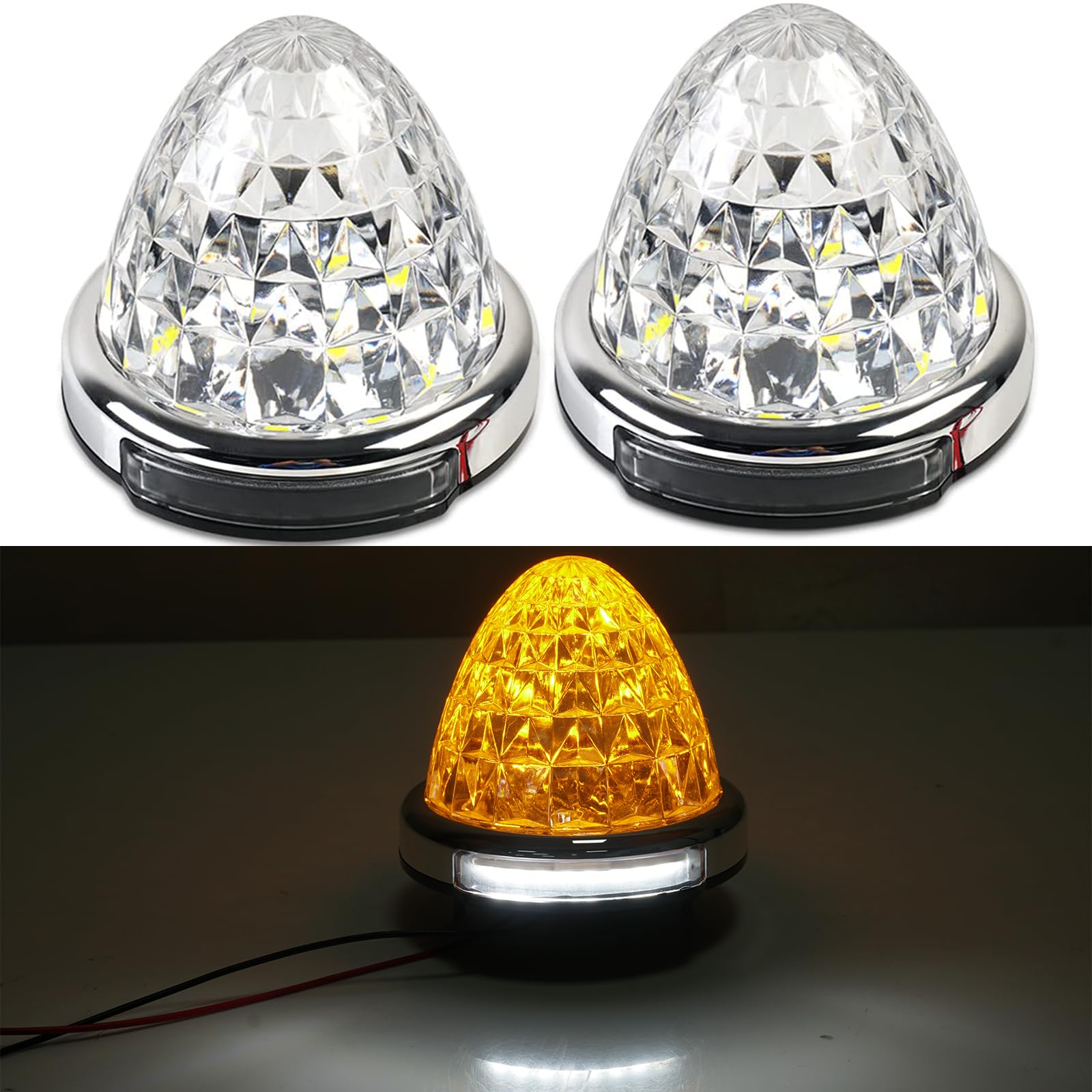 【人気】Rikopin(リコピン) サイドマーカーランプ 2個セット 路肩灯付き 12V/24V対応 クリアレンズ バスマーカー トラックマーカー クリスタルレンズ仕様 ダイヤカット (アンバー)