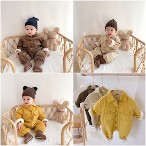 カバーオール ロンパース 足付き 裏ボア ジャンプスーツ 長袖 秋 冬 防寒 暖かい ベビー服 赤ちゃん ベビー 新生児 子供服 女の子 男の子 ユニセックス 人気 おすすめ かわいい おしゃれ 韓国 韓国子供服 プレゼント 贈り物 ギフト 60 70 80 90 0歳 1歳 2歳