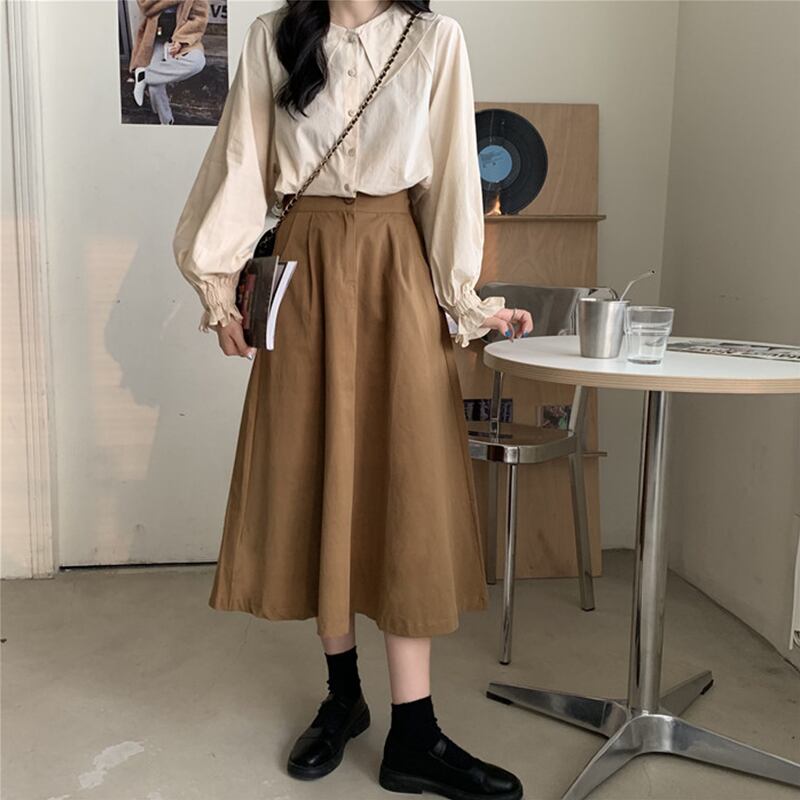 カラーシャツ トップス スプリングドレス 薄手Aラインスカート ツーピース ロング 春物 萌量不足90136832541