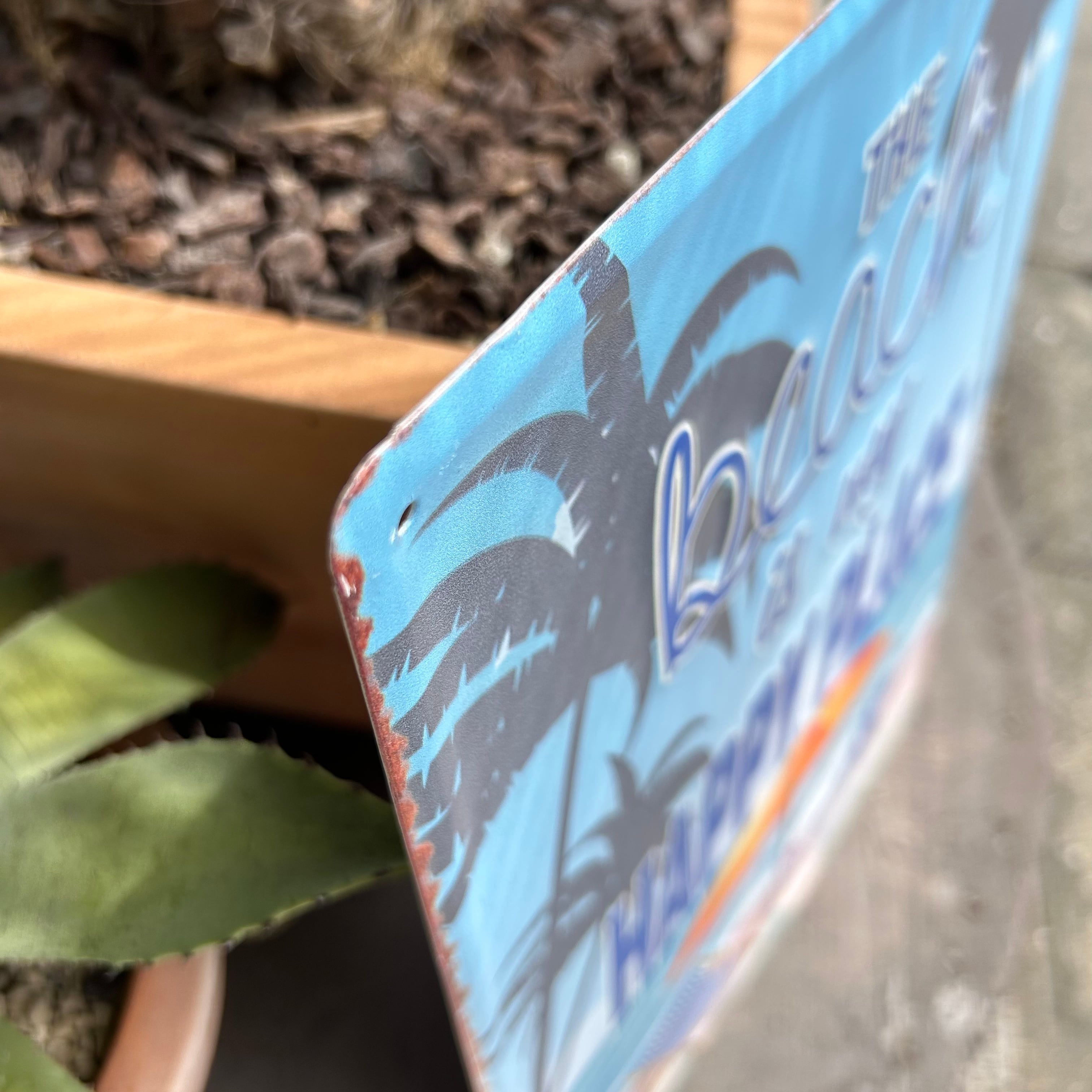HAPPY PLACE BEACH ブリキ看板 サインプレート ハワイ 海 リゾート