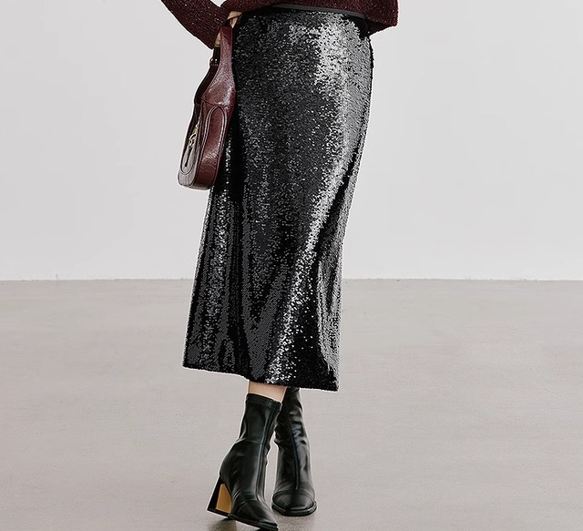 sequined slim long skirt 2colors【2024121201】