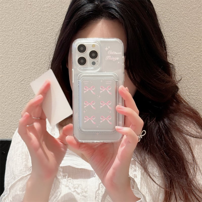 CASETIF iPhone15promaxリボンデザインマグセーフ対応ケース MagSafe対応】お上品なリボンのクリアケース◎ピンク×シルバーがお洒落