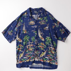 【極美品】90s Ralph Lauren special rayon open collar shirt big size S/S "CALDWELL" navy mint condition / ラルフローレン スペシャル レーヨン オープンカラー シャツ コードウェル XL ネイビー サマーシャツ 夏服 アロハ