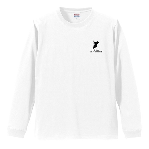 《千葉》 緯度経度ミニマルロングスリーブTシャツ｜地図×地名×ワンポイントデザイン