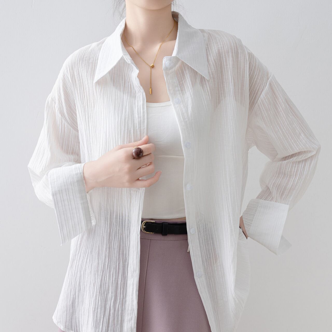 ストレートシルエットシアーシャツ Me1147