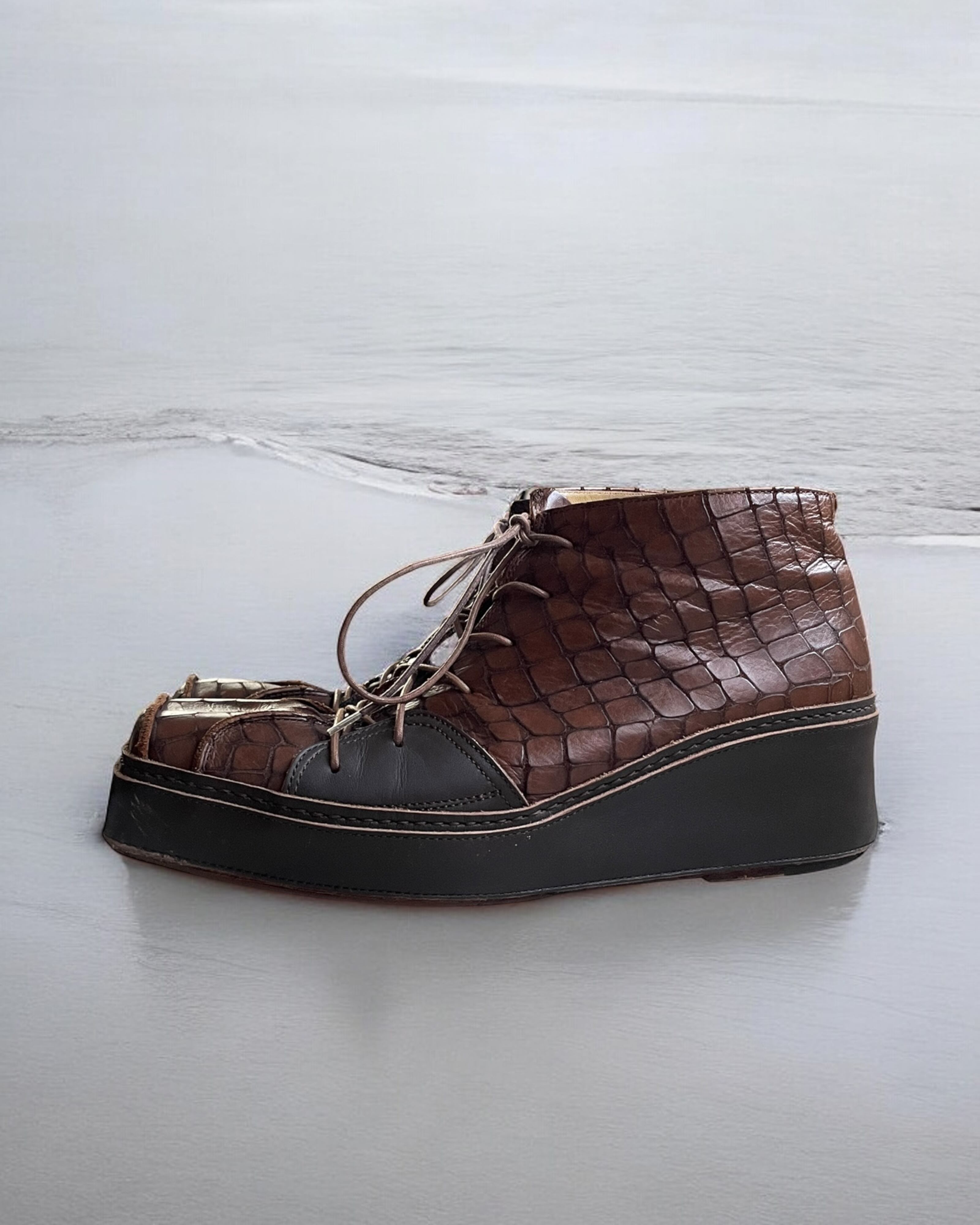90-00s Mihara Yasuhiro - Croc-Embossed Square Toe Boots | Atelier