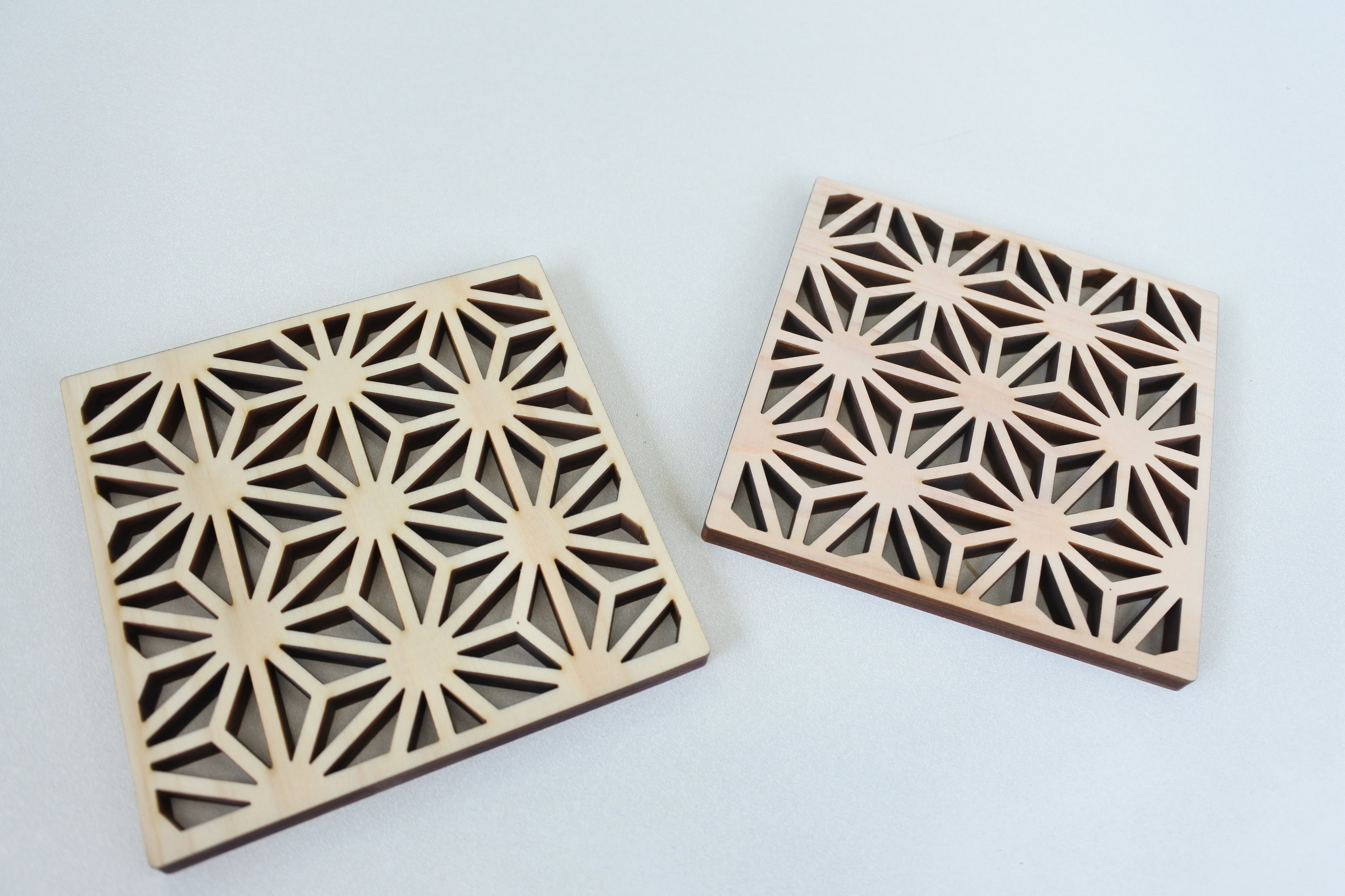 縁起模様のひのきコースター【麻の葉模様】 2枚セット | 星野工業