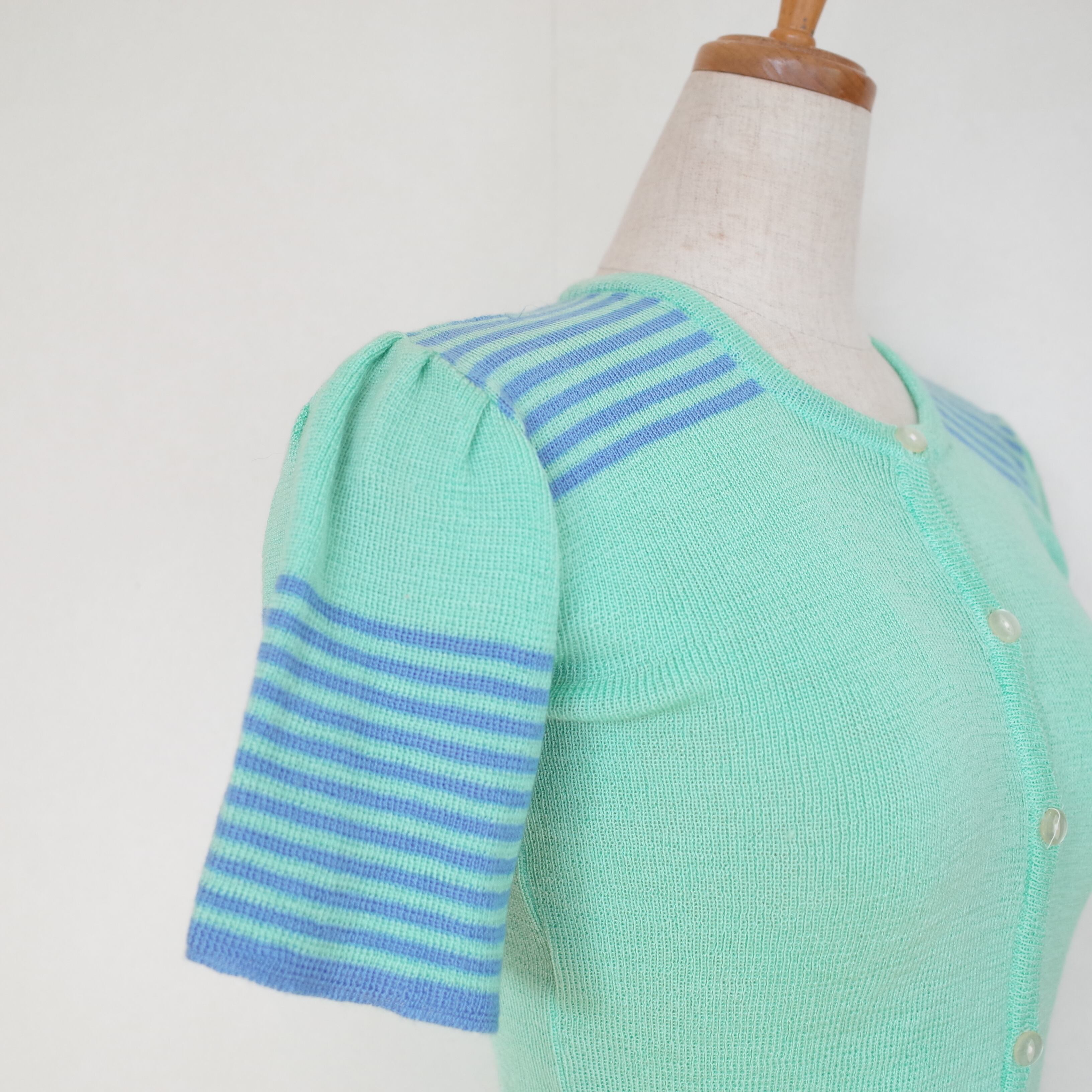 Short sleeve summer sweater "mint green×blue"