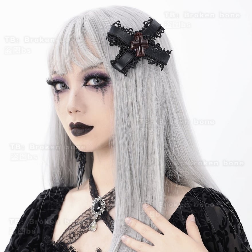 唯一無二　オールドベア　アンティークベア　十字架　羽　襤褸　ボロ ゴスロリ通販 With U ゴスロリ ヘアアクセサリー ピン留 PUレザー