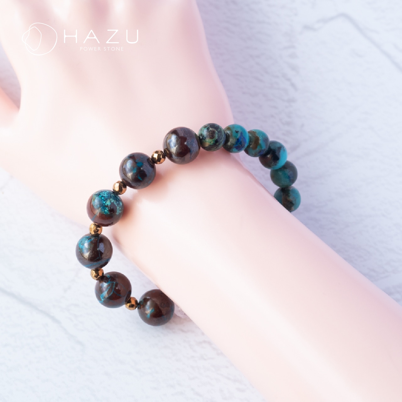 自然美感じる2種のクリソコラ［クリソコラ／水晶／ヘマタイト］