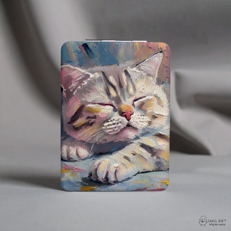 【拡大鏡付き!】手のひらの中の絵画展~まどろみの猫~ コンパクトミラー ミニ手鏡 二つ折りミラー