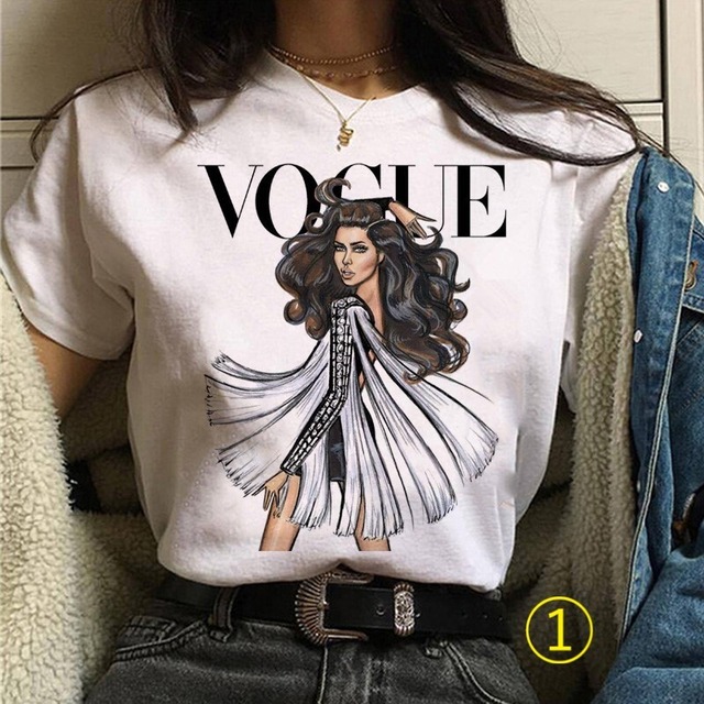 Tシャツ トップス Vogue イラスト カジュアル 夏 春 お出かけ シンプル おしゃれ かわいい 韓国 韓国ファッション オルチャン オルチャンファッション P986 Korean Select 韓国ファッション オルチャンファッション