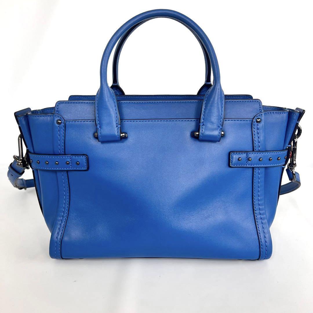 美品　COACH 青 レザー ショルダーバッグ　スワッガー コーチ ターンロック スワッガー 2way ショルダーバッグ レザー