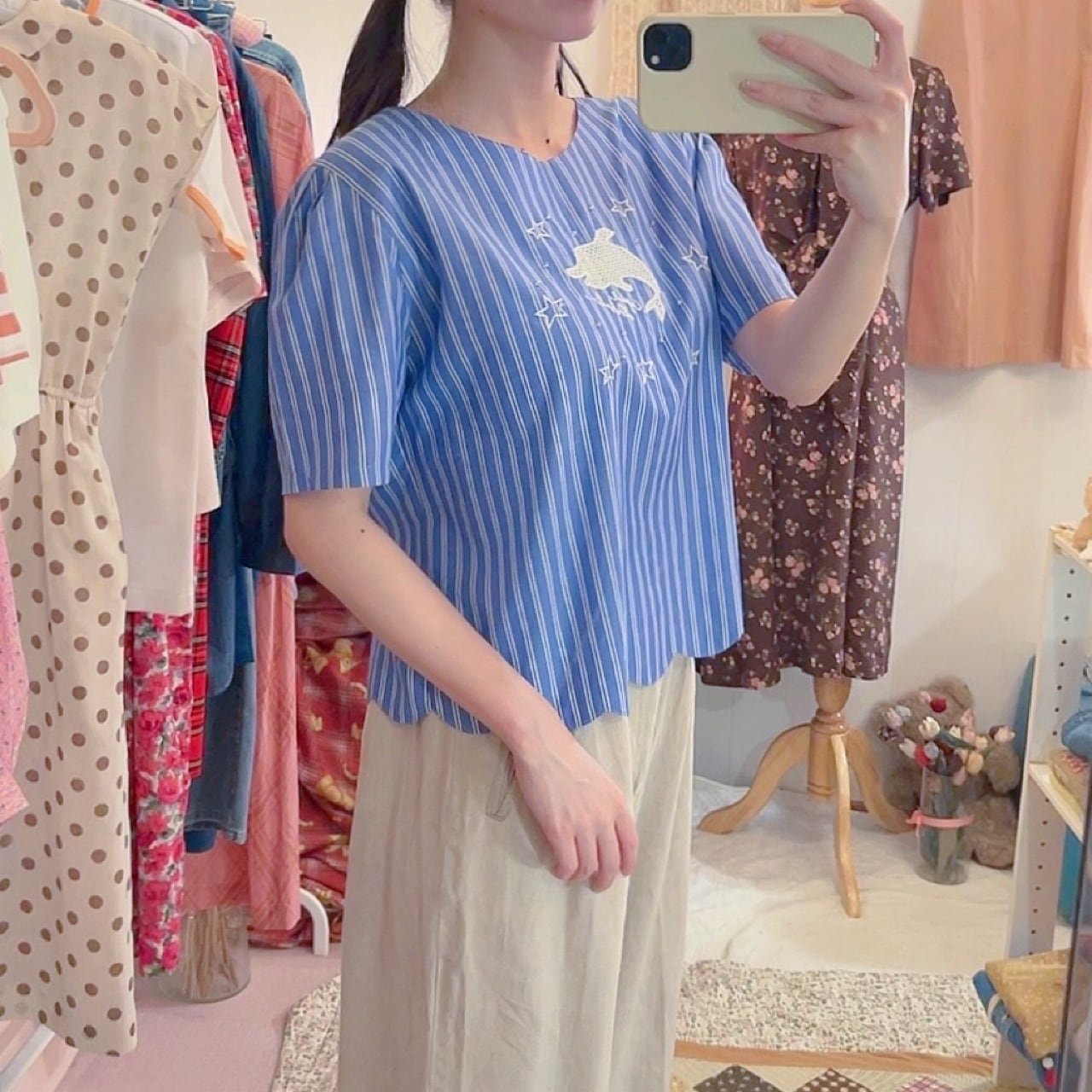 dolphin blue stripe blouse