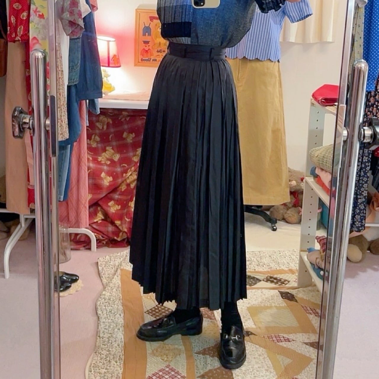 black crisp polyester pleats skirt
