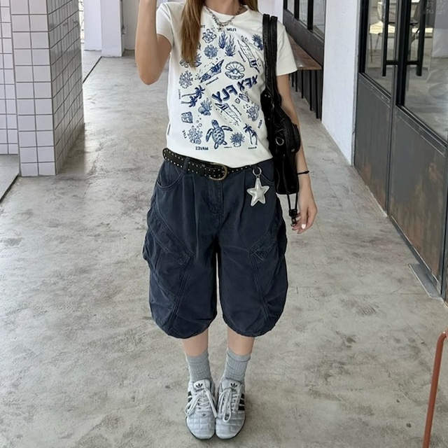 ユーズドライククロップドワイドカーゴパンツ 2col R02454