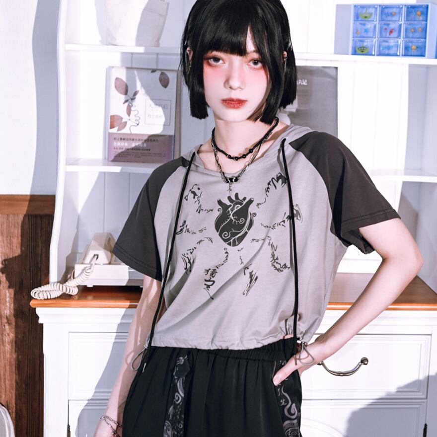 サブカル 服 地雷系 通販 チャイナ風服 古怪舎 半袖Tシャツ チャイナ風服春夏服