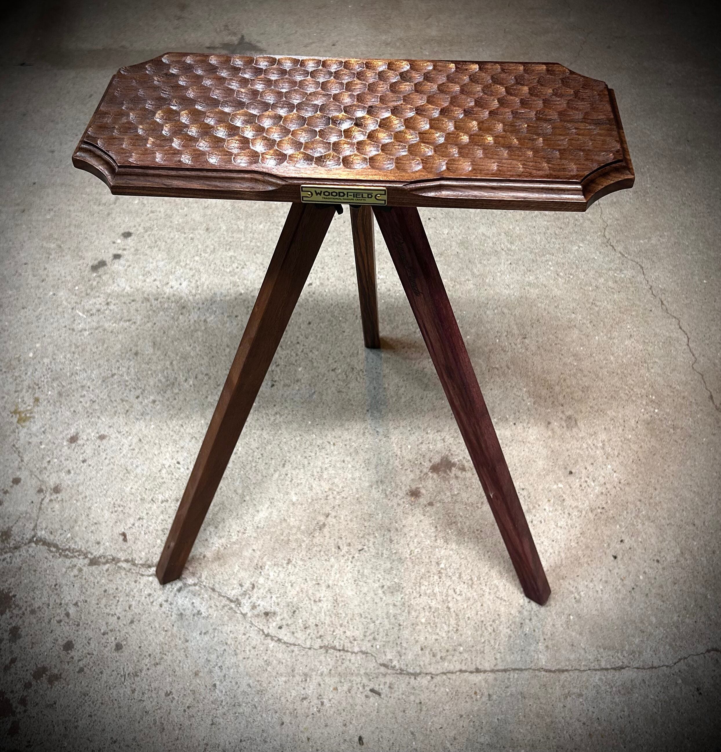 名栗三脚テーブル | WOOD FIELD｜名栗彫りの木製キャンプギア工房