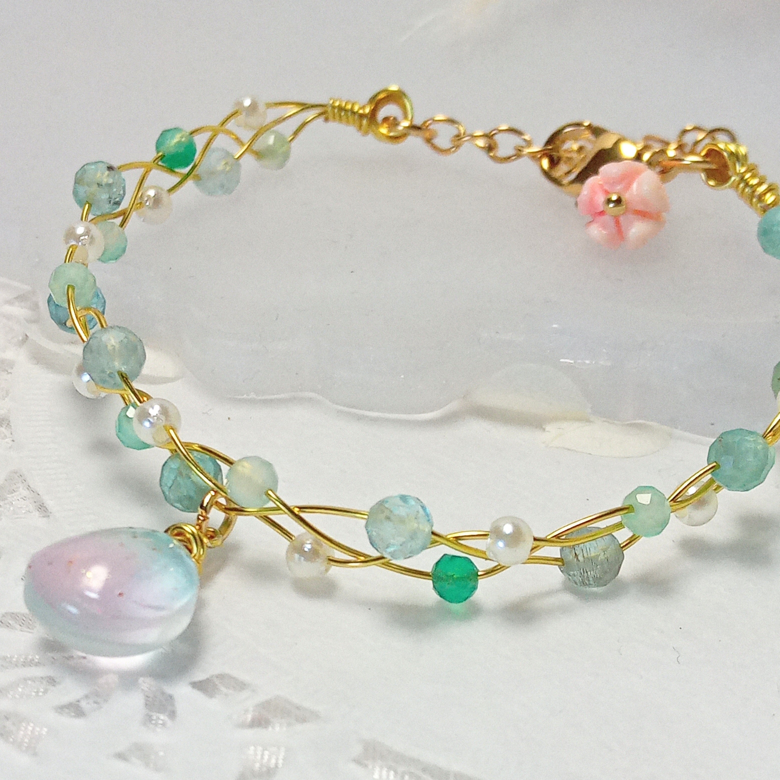 天然石　ブレスレット　＊No. 571＊ハンドメイド　パワーストーン　編み 天然石 ブレスレット ＊No. 450＊ハンドメイド パワーストーン 編み