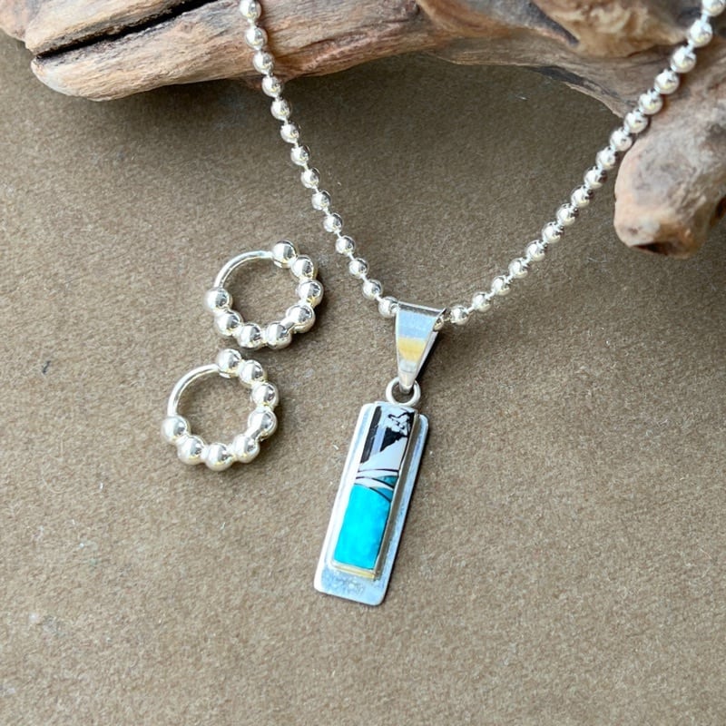 Indian Jewelry 》 ターコイズ インレイペンダント 一点物 ネックレス