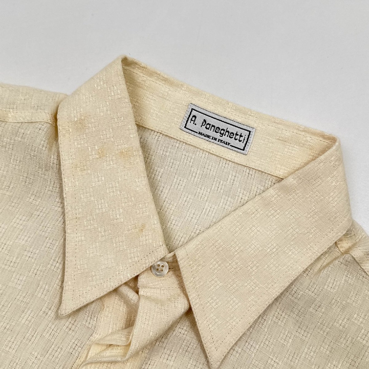 リネン100%◆イタリア製◆A.PANEGHETTI パネゲッティ 半袖 シャツ 48/アイボリー系 麻
