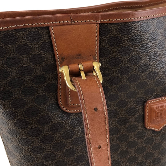 CELINE セリーヌ マカダム ハンドバッグ ブラウン ブラゾン型押し PVC トートバッグ vintage ヴィンテージ オールド rfx5gg