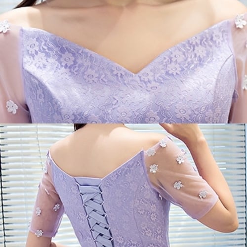 薄紫色ふんわりフレアパーティードレス 結婚式二次会発表会 E | silvia